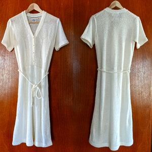 Vintage 1970s does 1930s nubby knit  sweater dress sz Medium Just-mort sweet